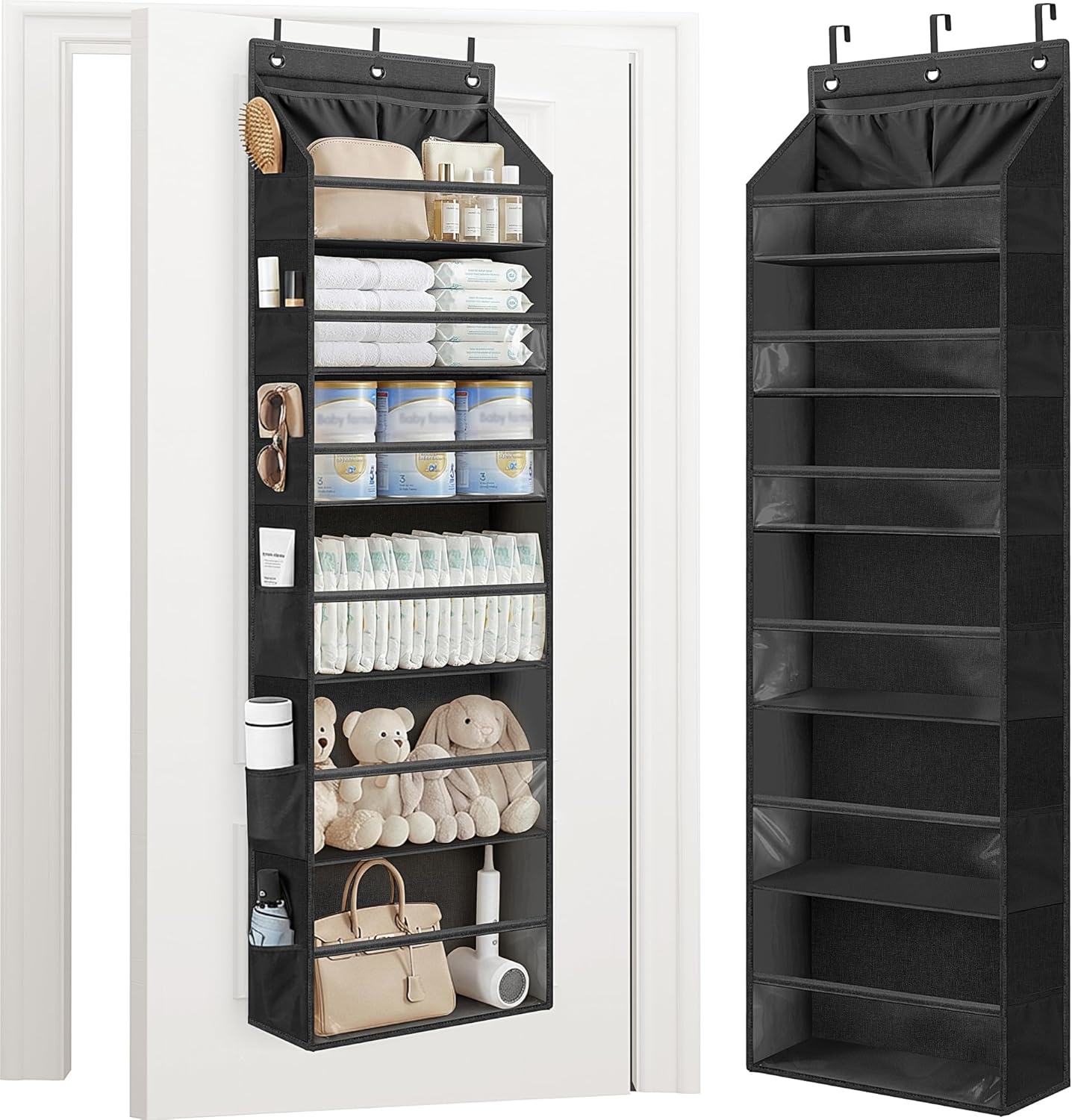 STORAGE MANIAC Over Door Organizer Hanging Shelves Large Clear Deep Pockets Black