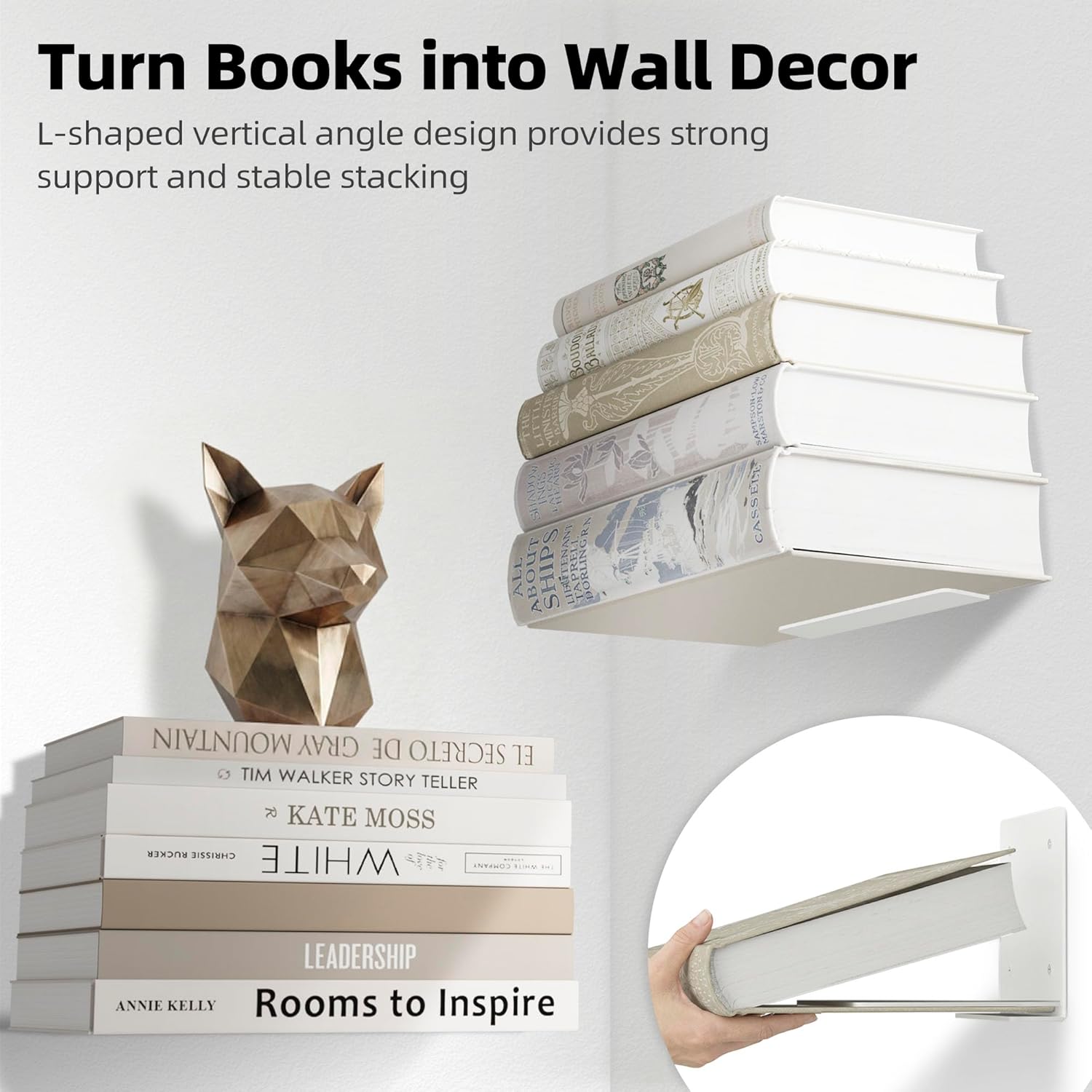 STORAGE MANIAC Invisible Floating Bookshelves Wall Mounted White