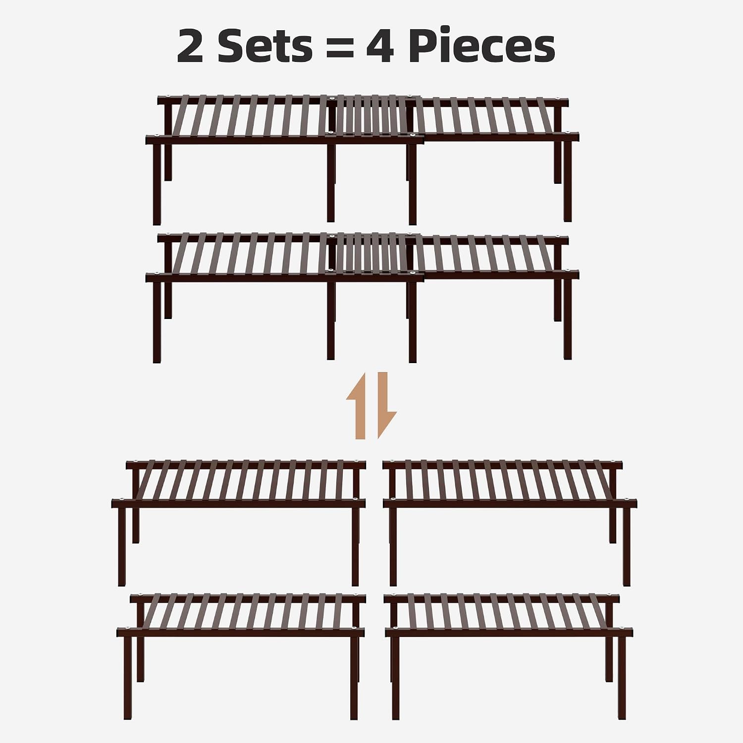 STORAGE MANIAC Expandable Cabinet Organizer Shelf, Set of 4, Brown