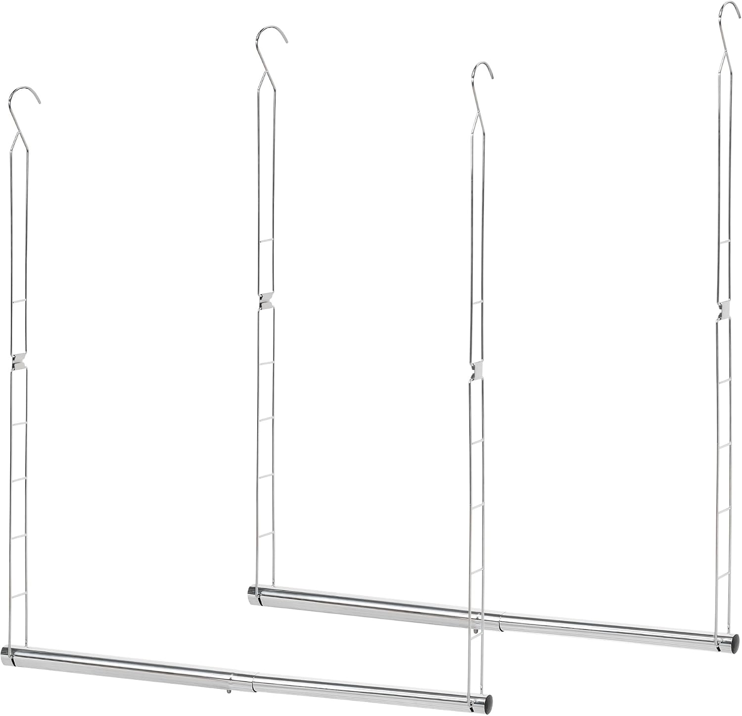 STORAGE MANIAC Hanging Closet Rod, Adjustable Width and Height Closet Hanging Organizer, Space-Saving Clothes Hanging Bar, Closet Extender Hanging Rod Double Closet Hanging Rod, 2 Pack Chrome