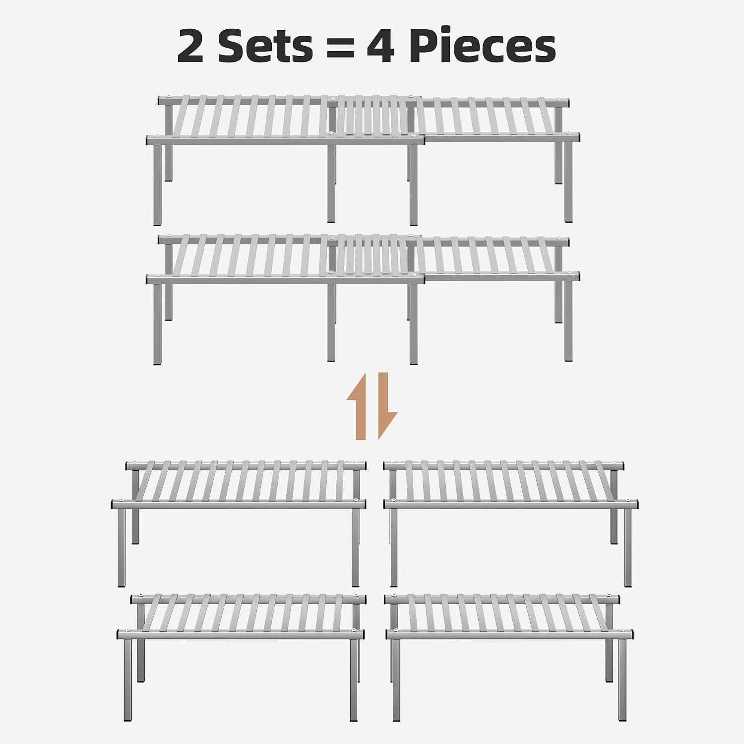 STORAGE MANIAC Expandable Cabinet Organizer Shelf, Set of 4, Gray