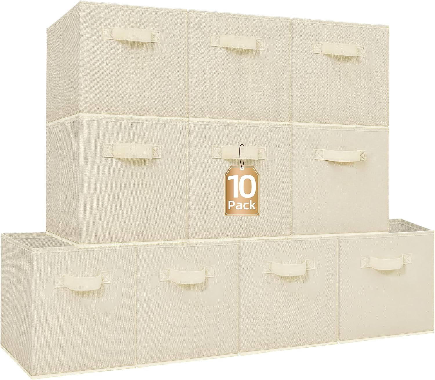 STORAGE MANIAC Storage Cubes, 11 Inch 10 Pack Collapsible Fabric Shelf Bins Beige