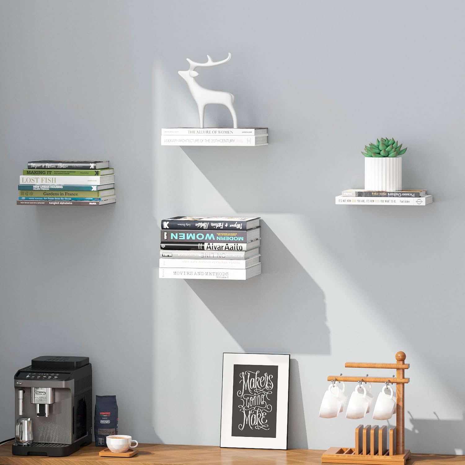 STORAGE MANIAC Invisible Floating Bookshelves Wall Mounted Hanging Shelf Black