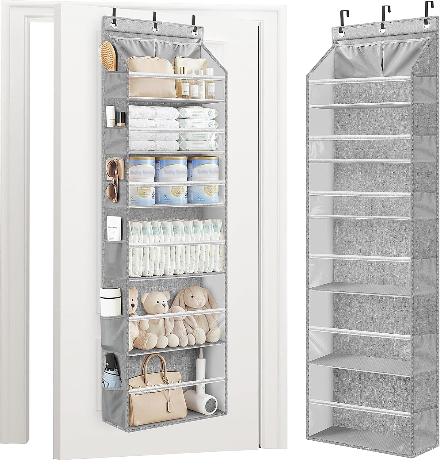 STORAGE MANIAC Over Door Organizer Hanging Shelves Large Clear Deep Pockets Grey