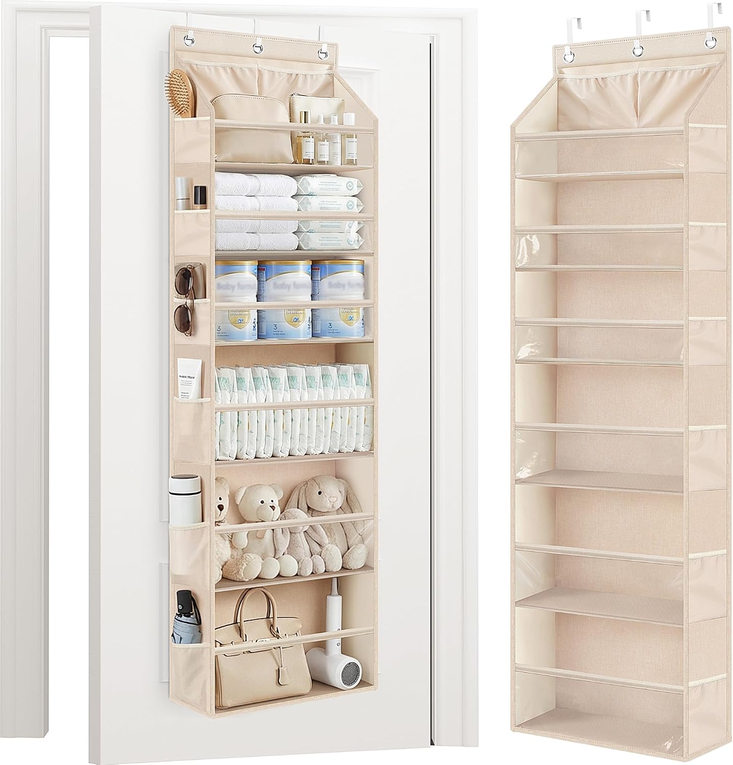 STORAGE MANIAC Over Door Organizer Hanging Shelves Large Clear Deep Pockets Oat Beige
