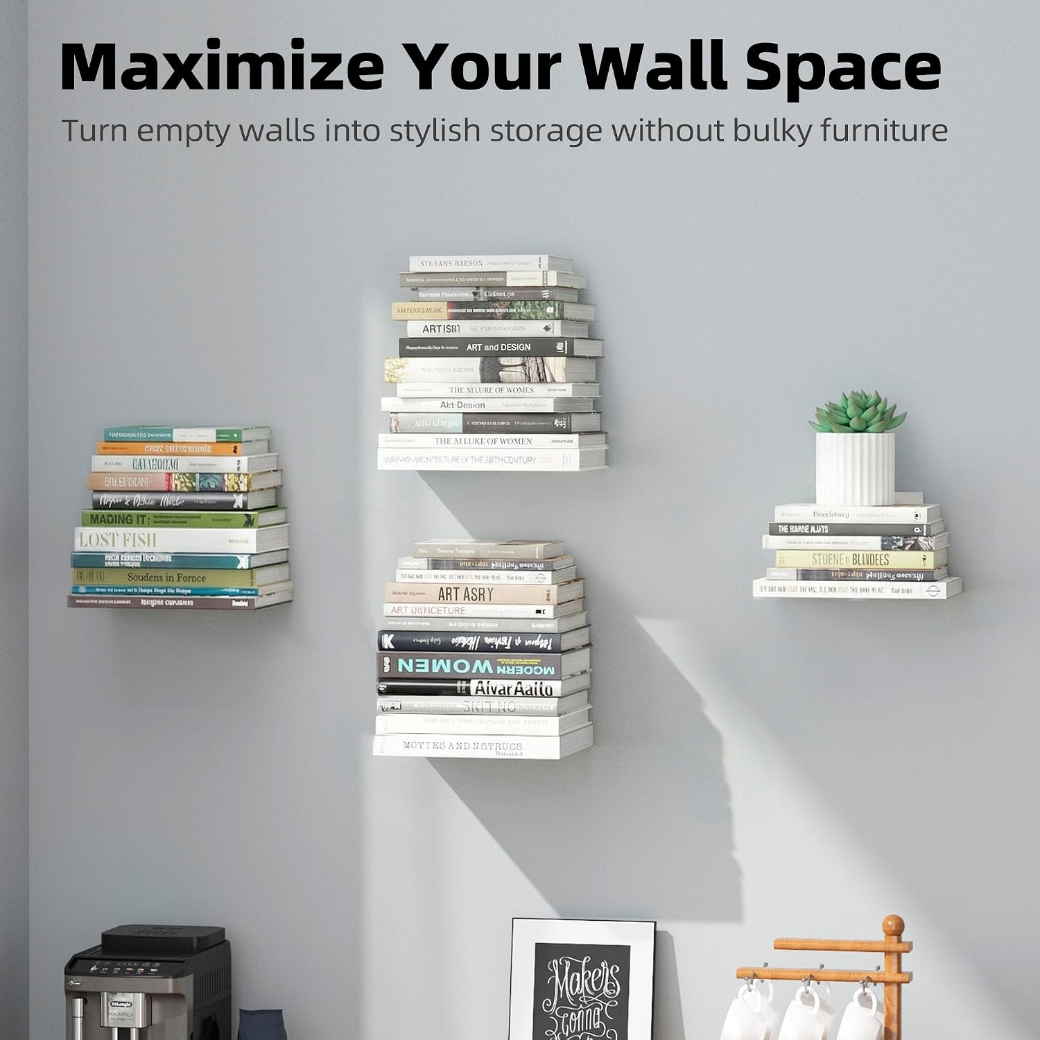 STORAGE MANIAC Invisible Floating Bookshelves Wall Mounted Black