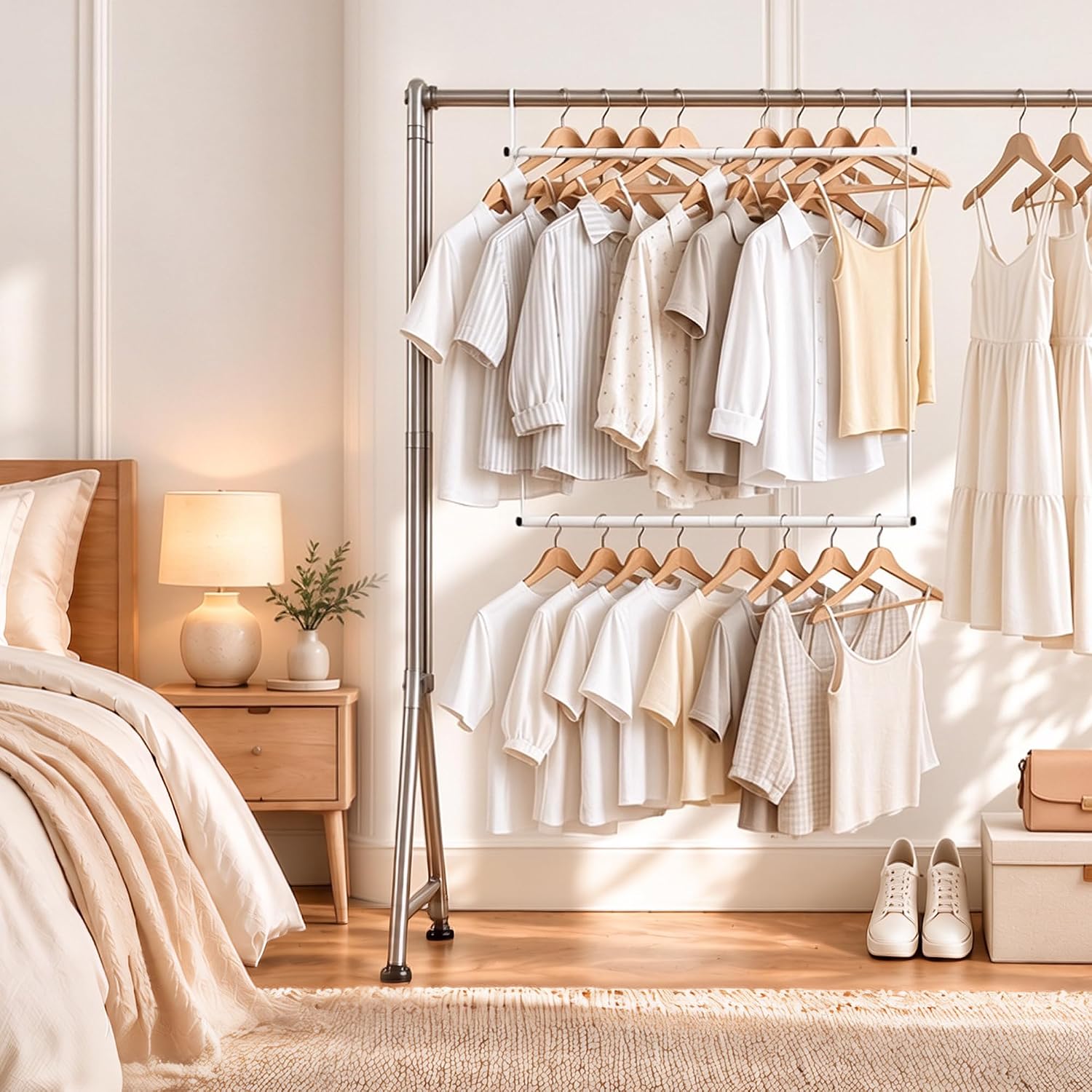 STORAGE MANIAC Double Hanging Closet Rod Adjustable Closet Organizer White