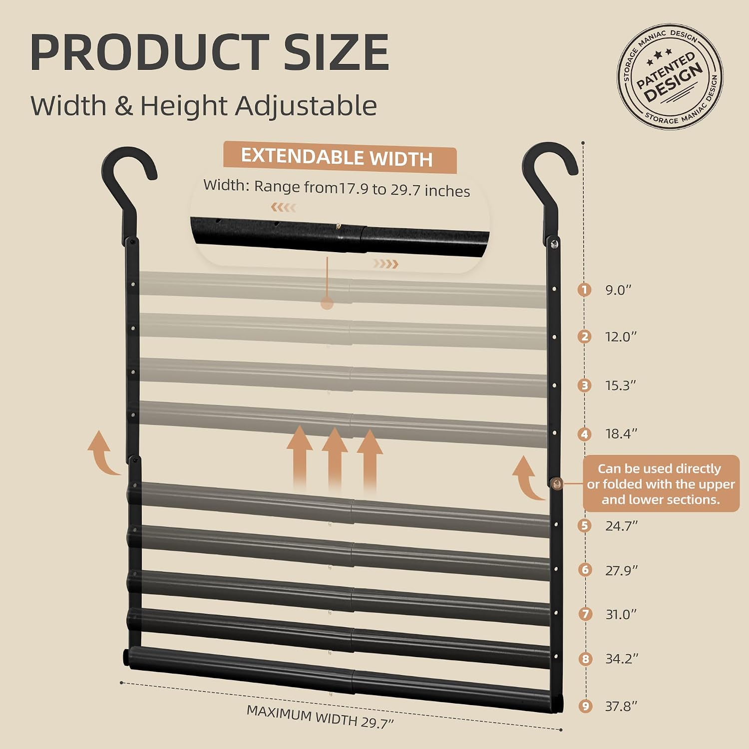 STORAGE MANIAC Adjustable Closet Rod for Hanging Clothes, 1 Pack Black