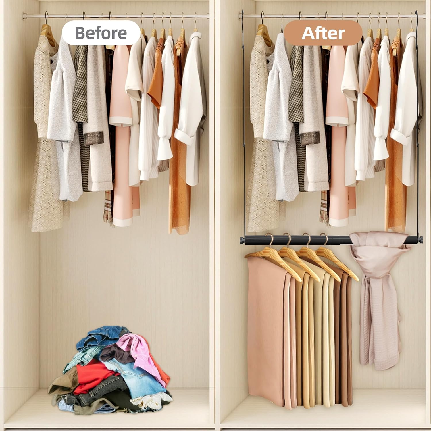 STORAGE MANIAC Adjustable Closet Rod for Hanging Clothes, 1 Pack Black