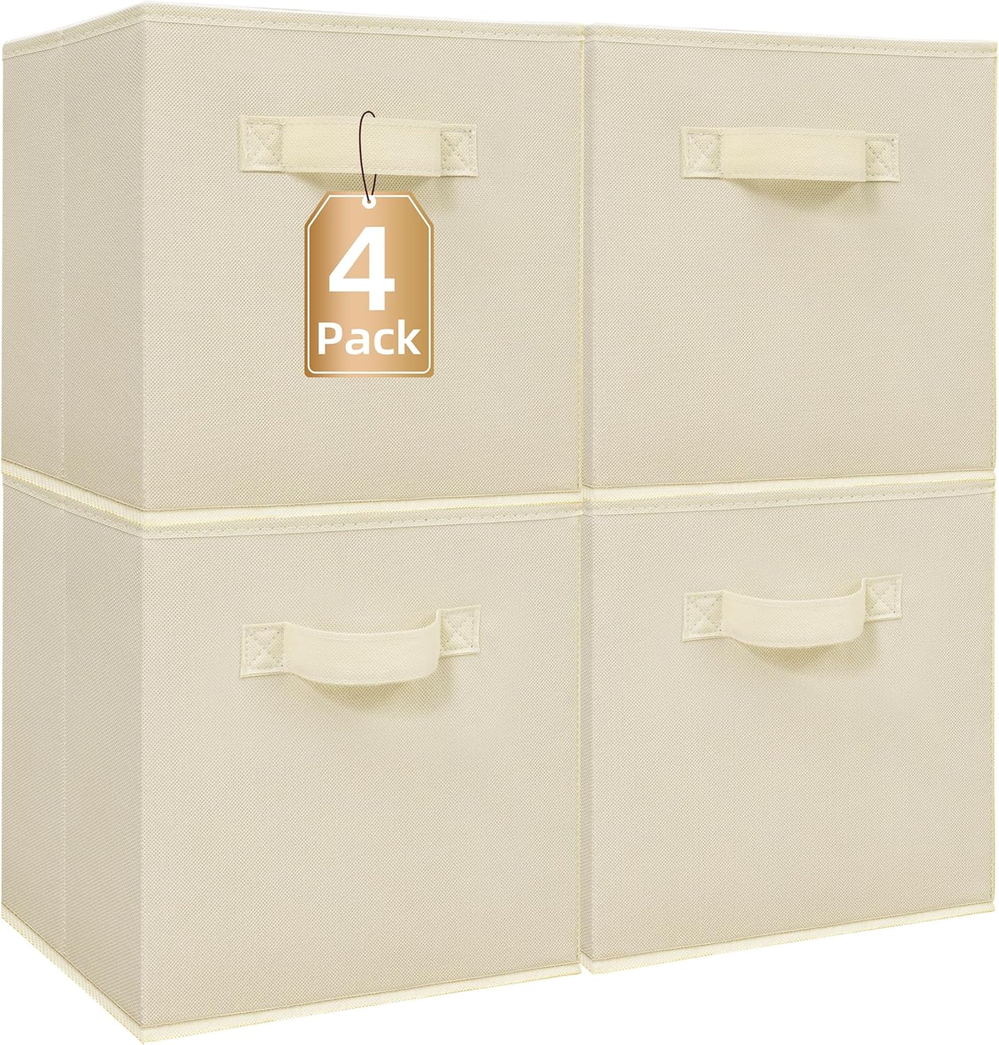 STORAGE MANIAC Storage Cubes, 11 Inch 4 Pack Collapsible Fabric Shelf Bins Beige