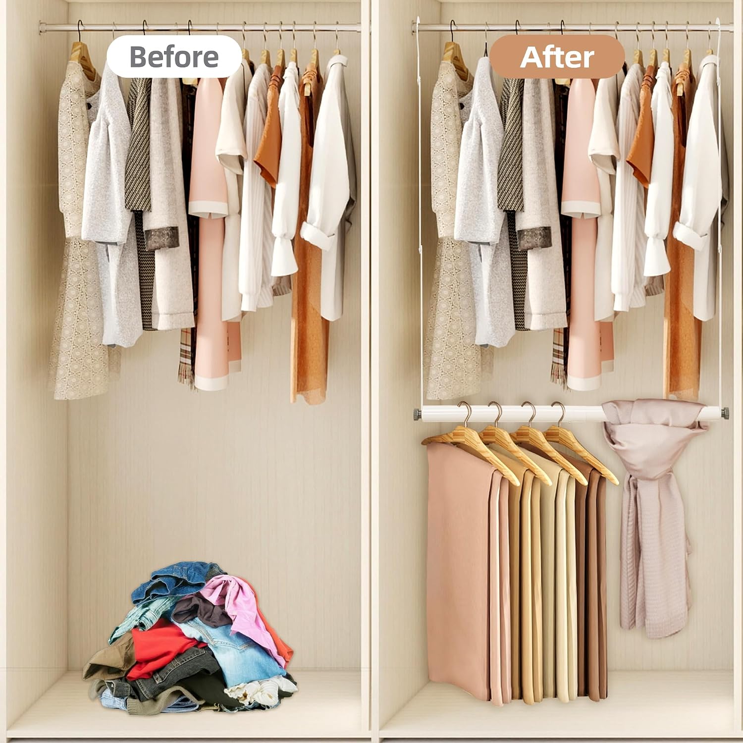 STORAGE MANIAC Adjustable Closet Rod for Hanging Clothes, 1 Pack White