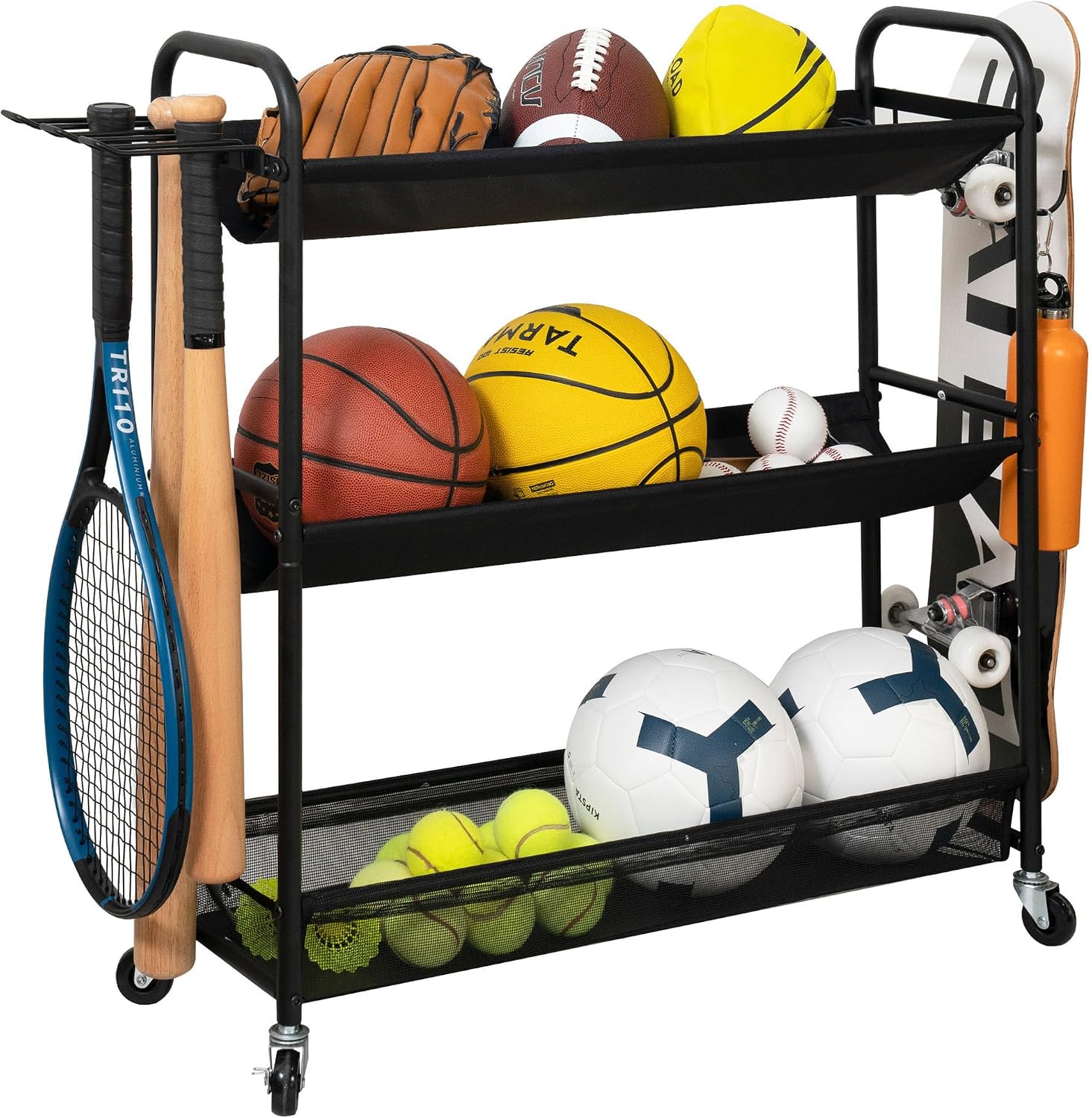 STORAGE MANIAC Basketball Rack 3-Shelf Training Stand with Wheels