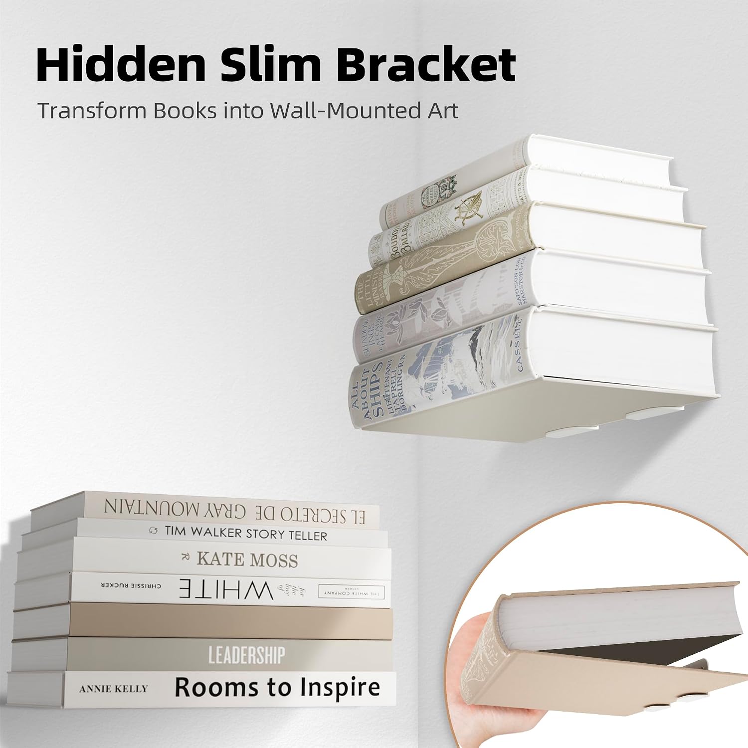 STORAGE MANIAC Invisible Floating Bookshelves Wall Mounted Hanging Shelf White