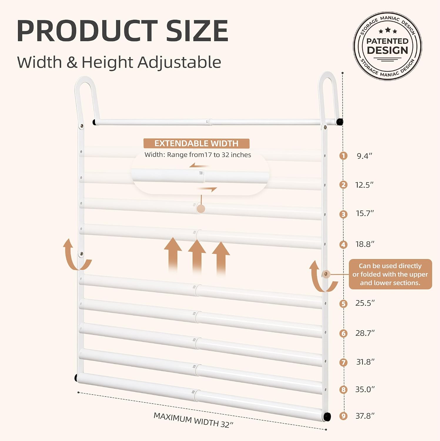 STORAGE MANIAC Double Hanging Closet Rod Adjustable Closet Organizer White