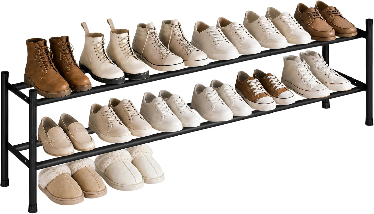 STORAGE MANIAC Long Expandable Shoe Rack, Holds Up 12 Pairs, Black 2 Tiers