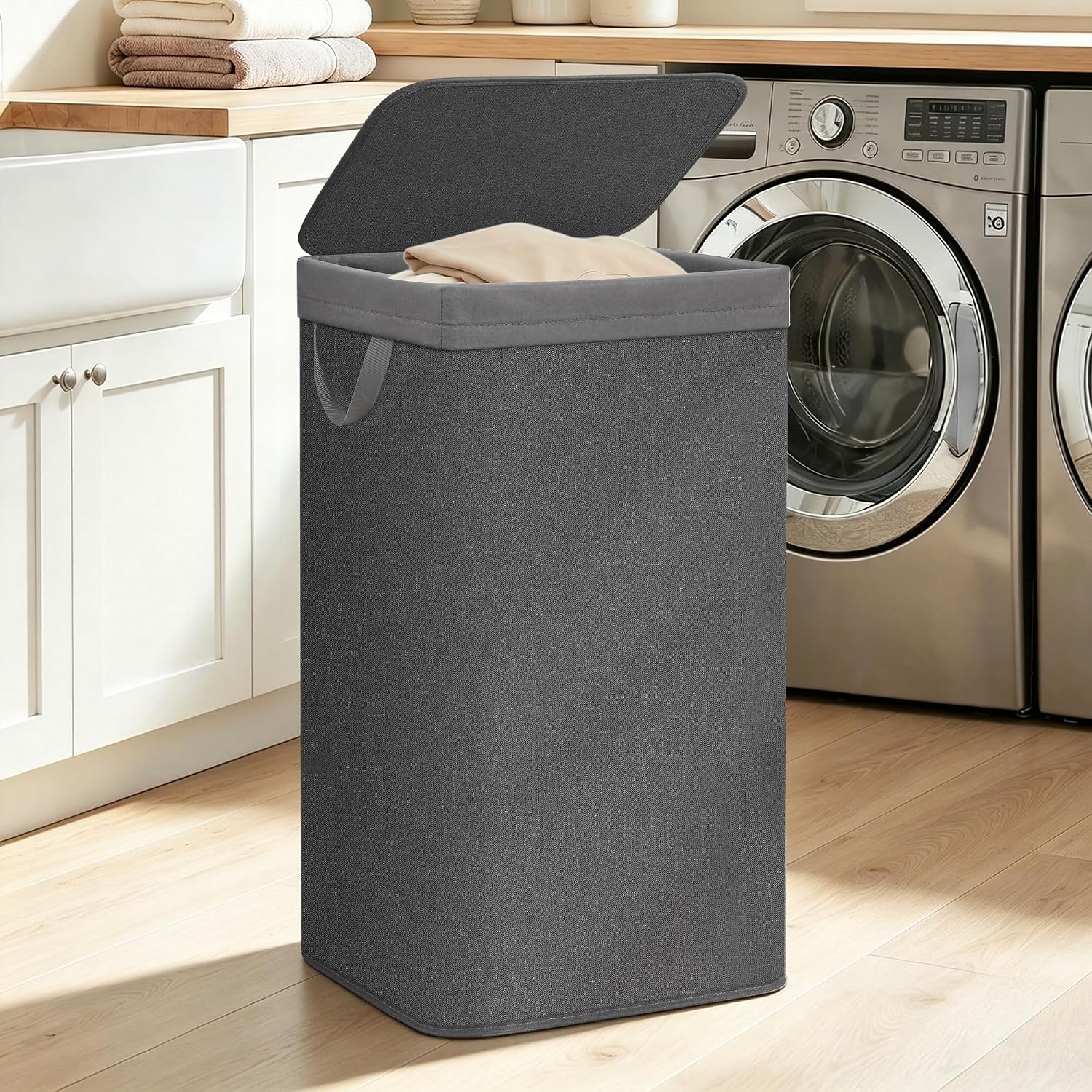 STORAGE MANIAC Metal Frame Laundry Hamper with Lid, Tall Laundry Baskets