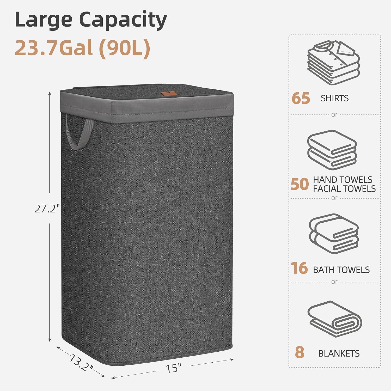 STORAGE MANIAC Metal Frame Laundry Hamper with Lid, Tall Laundry Baskets