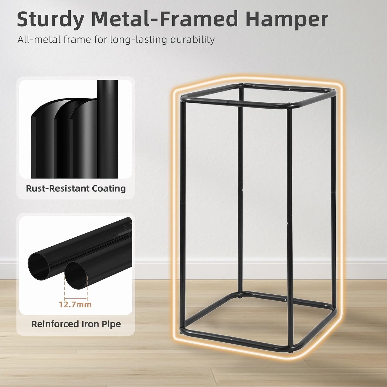 STORAGE MANIAC Metal Frame Laundry Hamper with Lid, Tall Laundry Baskets