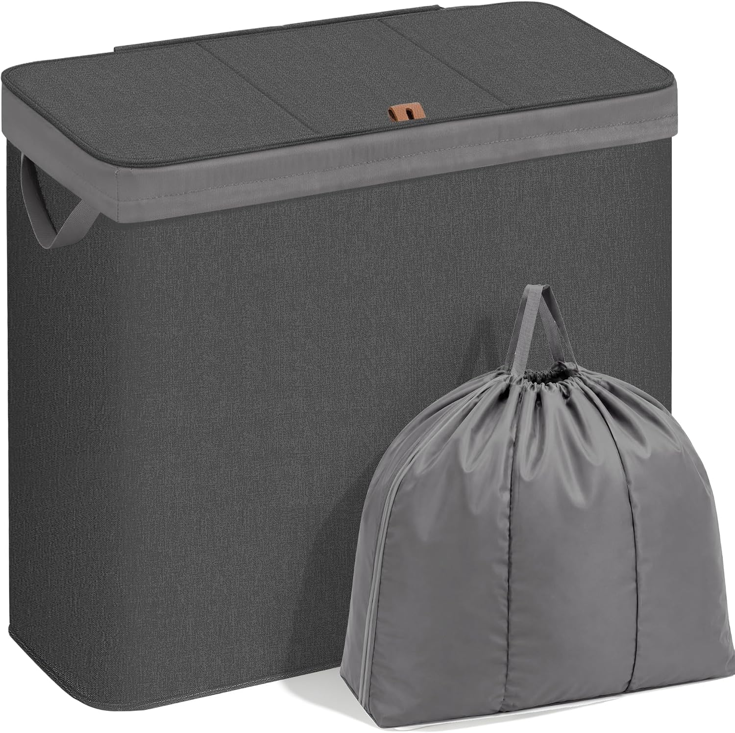 STORAGE MANIAC Triple Laundry Hamper with Lid, Metal Frame Laundry Baskets Black