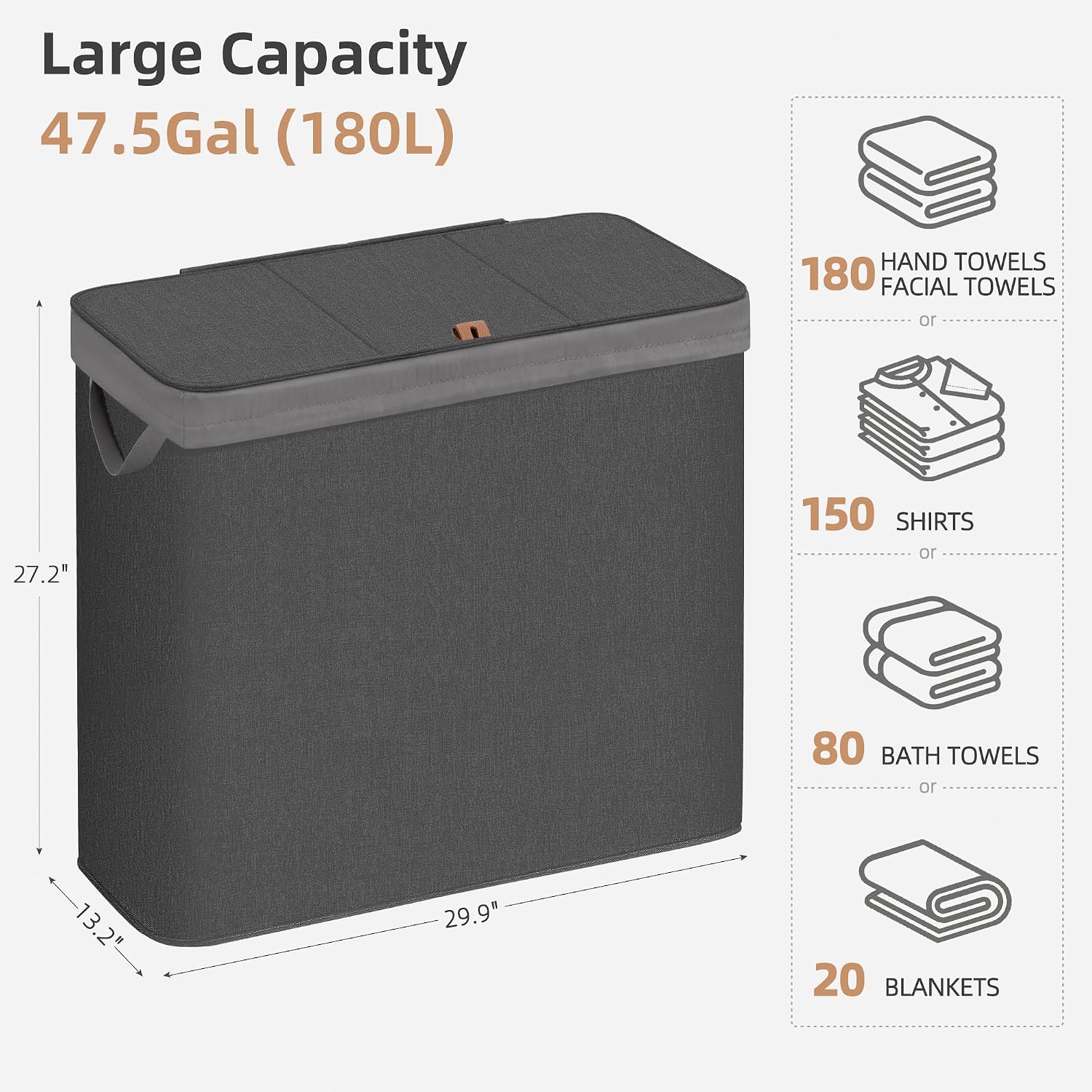STORAGE MANIAC Triple Laundry Hamper with Lid, Metal Frame Laundry Baskets Black