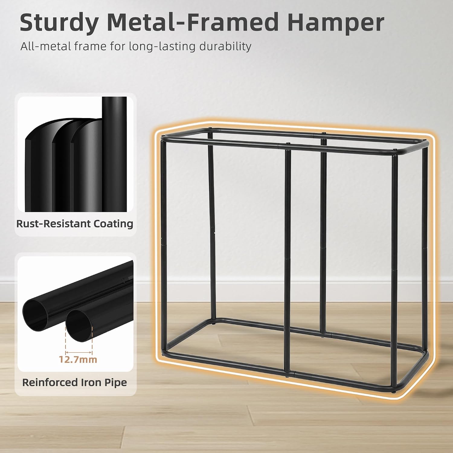 STORAGE MANIAC Triple Laundry Hamper with Lid, Metal Frame Laundry Baskets Black