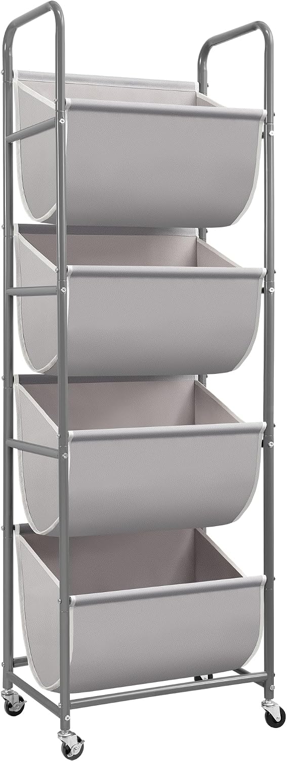STORAGE MANIAC Vertical Rolling Laundry Hamper, 4 Section Laundry Sorter Gray