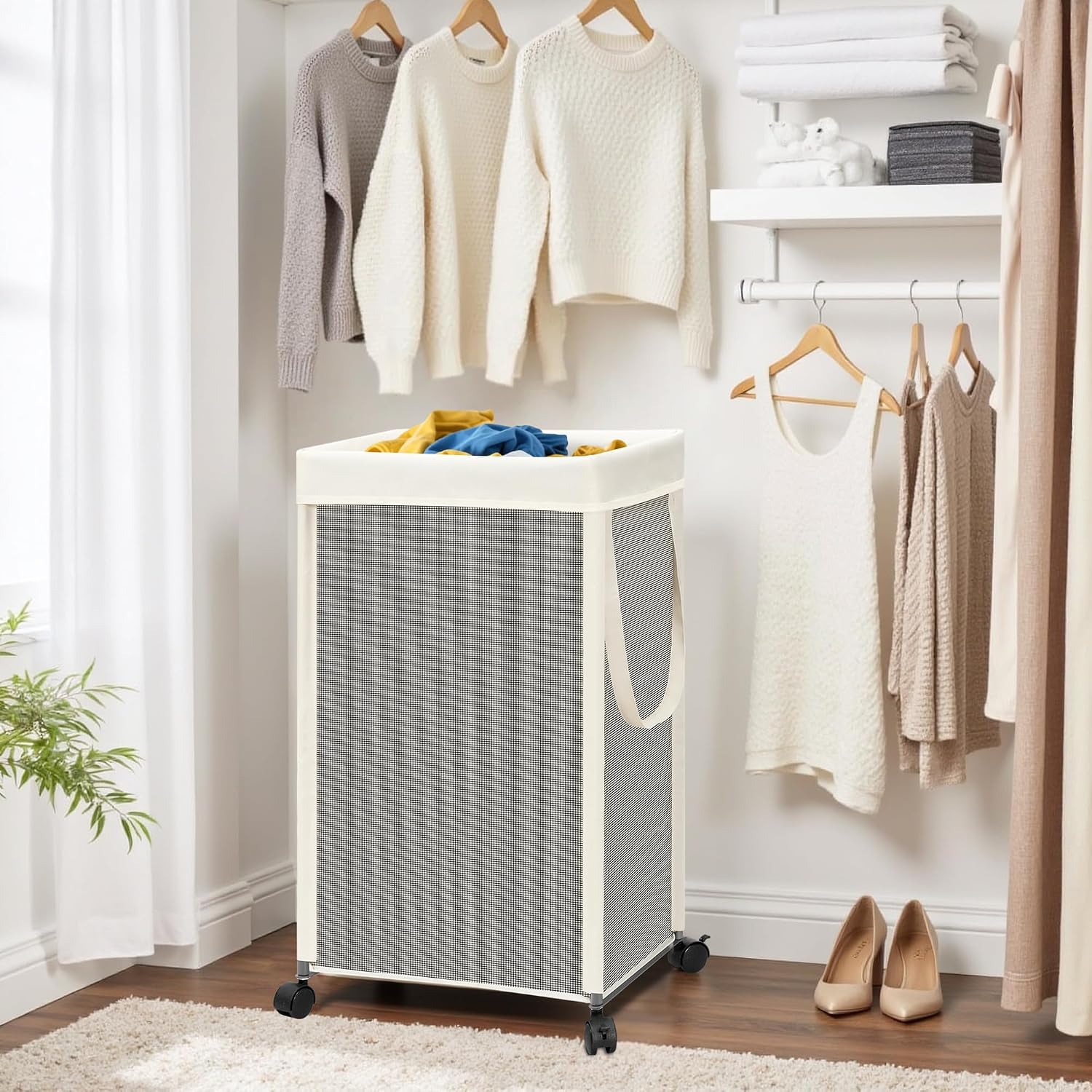 STORAGE MANIAC Laundry Hamper with Wheels, Rolling Laundry Basket
