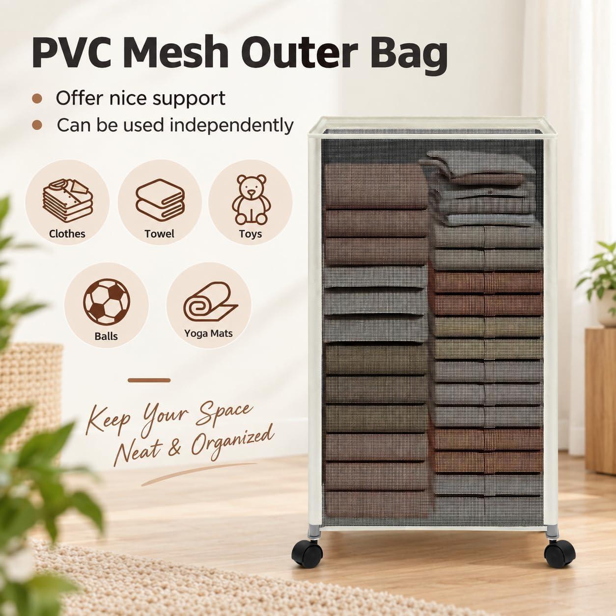 STORAGE MANIAC Laundry Hamper with Wheels, Rolling Laundry Basket