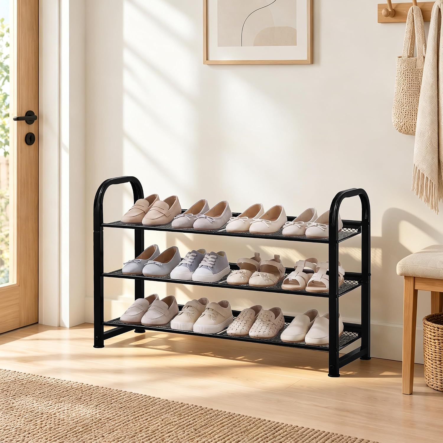 STORAGE MANIAC 3 Tier Shoe Rack, Heavy Duty Metal Shoe Organizer