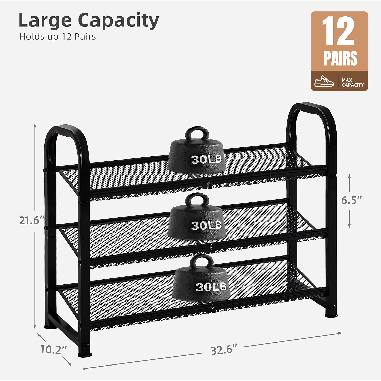STORAGE MANIAC 3 Tier Shoe Rack, Heavy Duty Metal Shoe Organizer