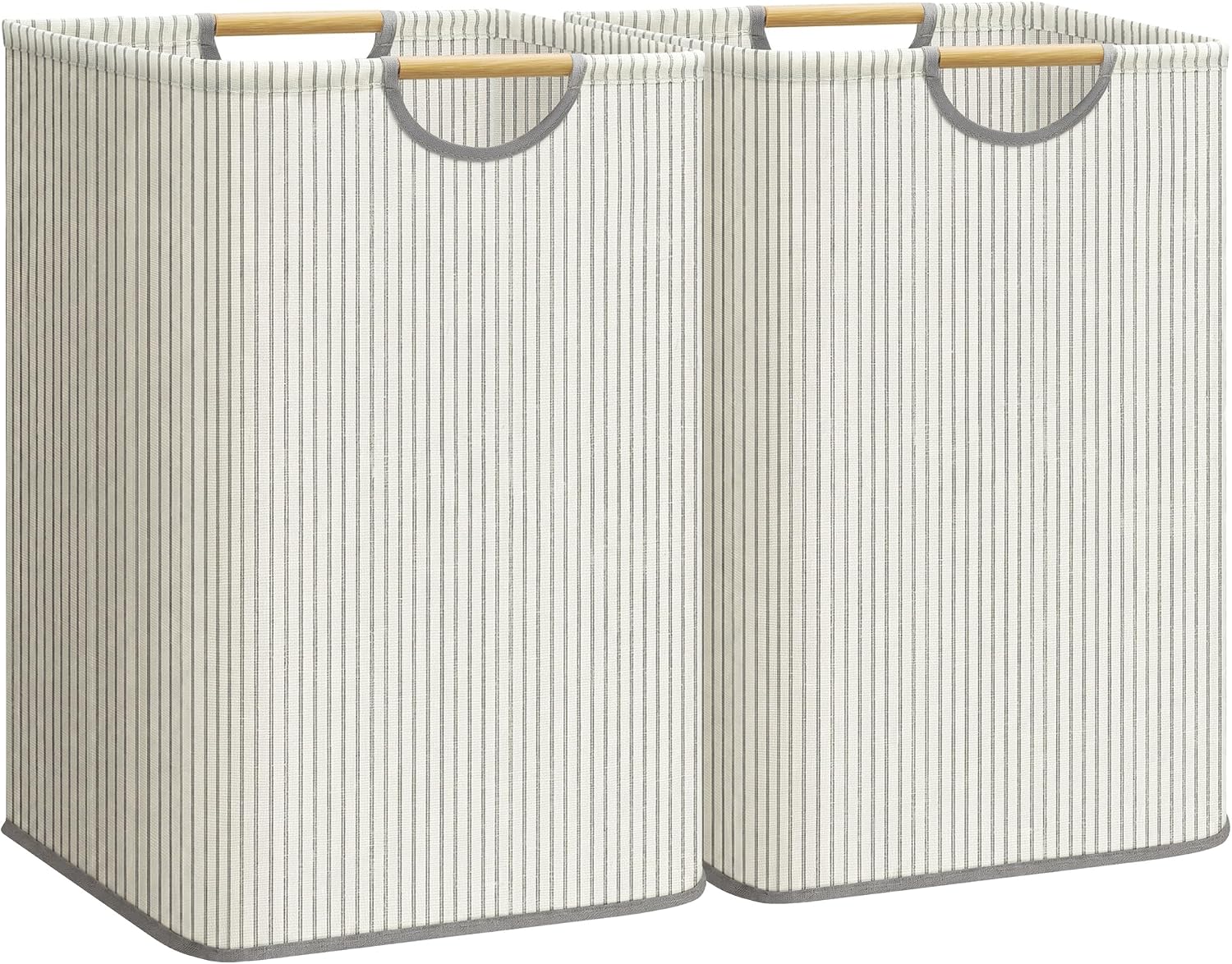 STORAGE MANIAC 2-Pack Collapsible Laundry Hamper with Bamboo Handle, Stripe