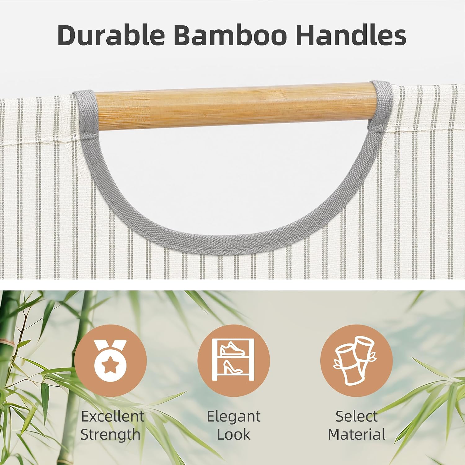 STORAGE MANIAC 2-Pack Collapsible Laundry Hamper with Bamboo Handle, Stripe