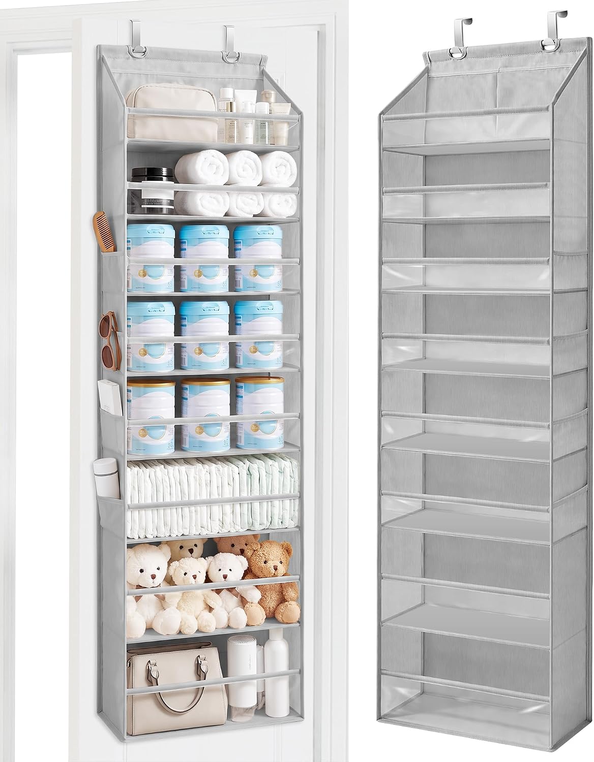 STORAGE MANIAC Over Door Organizer Hanging Shelves Large Clear Deep Pockets Grey