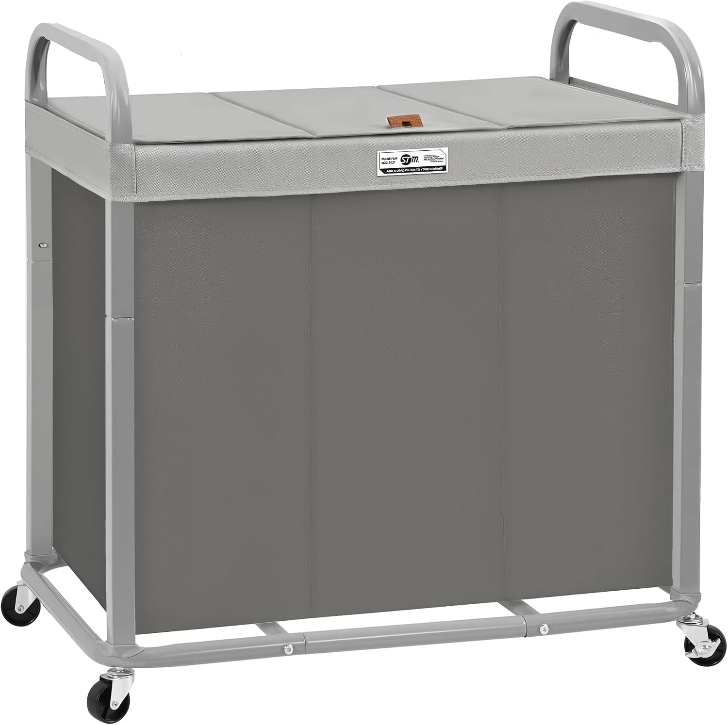 STORAGE MANIAC Laundry Hamper 3 Section with Lid Rolling Laundry Basket Gray