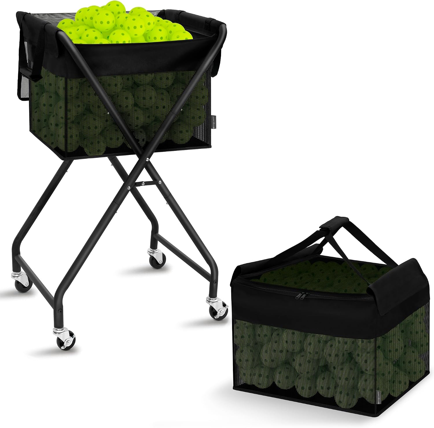 STORAGE MANIAC Foldable Tennis Ball Hopper Cart with Removable Ball Bag