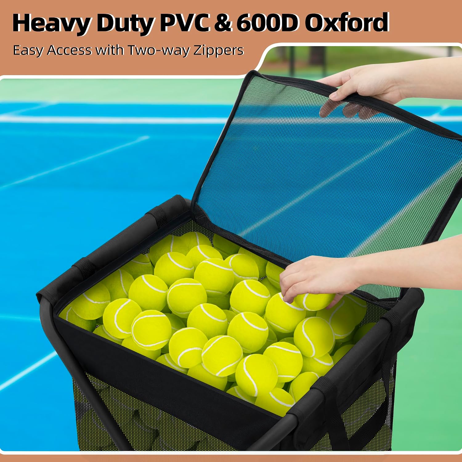 STORAGE MANIAC Foldable Tennis Ball Hopper Cart with Removable Ball Bag