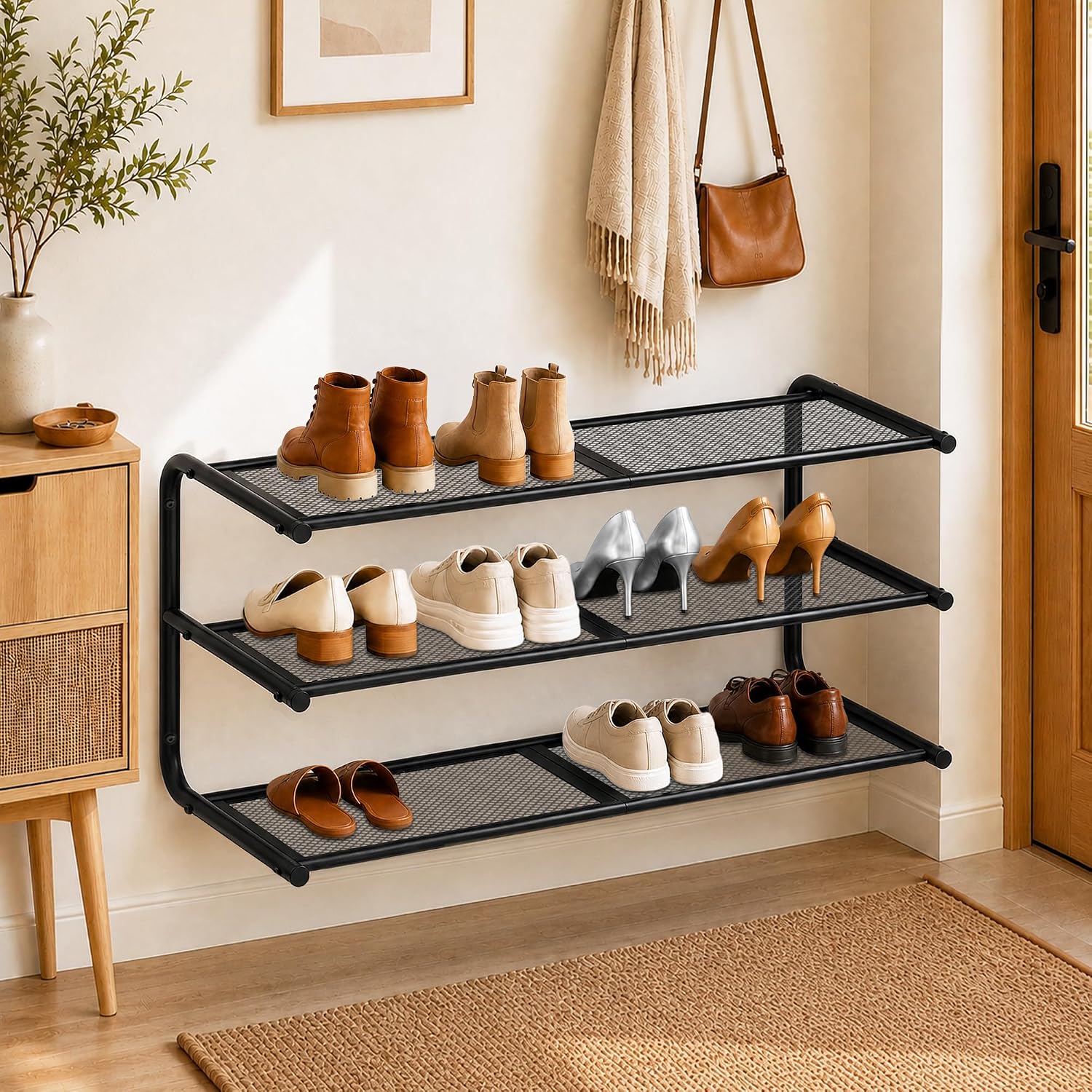 STORAGE MANIAC Wall-mounted Shoe Rack, 3 Tier Hanging Shoe Shelf