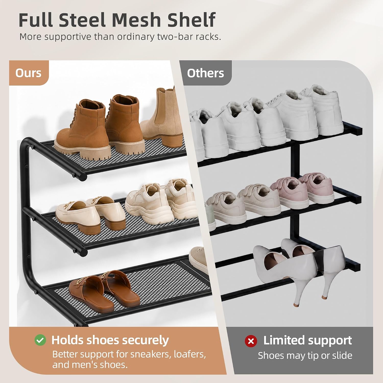 STORAGE MANIAC Wall-mounted Shoe Rack, 3 Tier Hanging Shoe Shelf