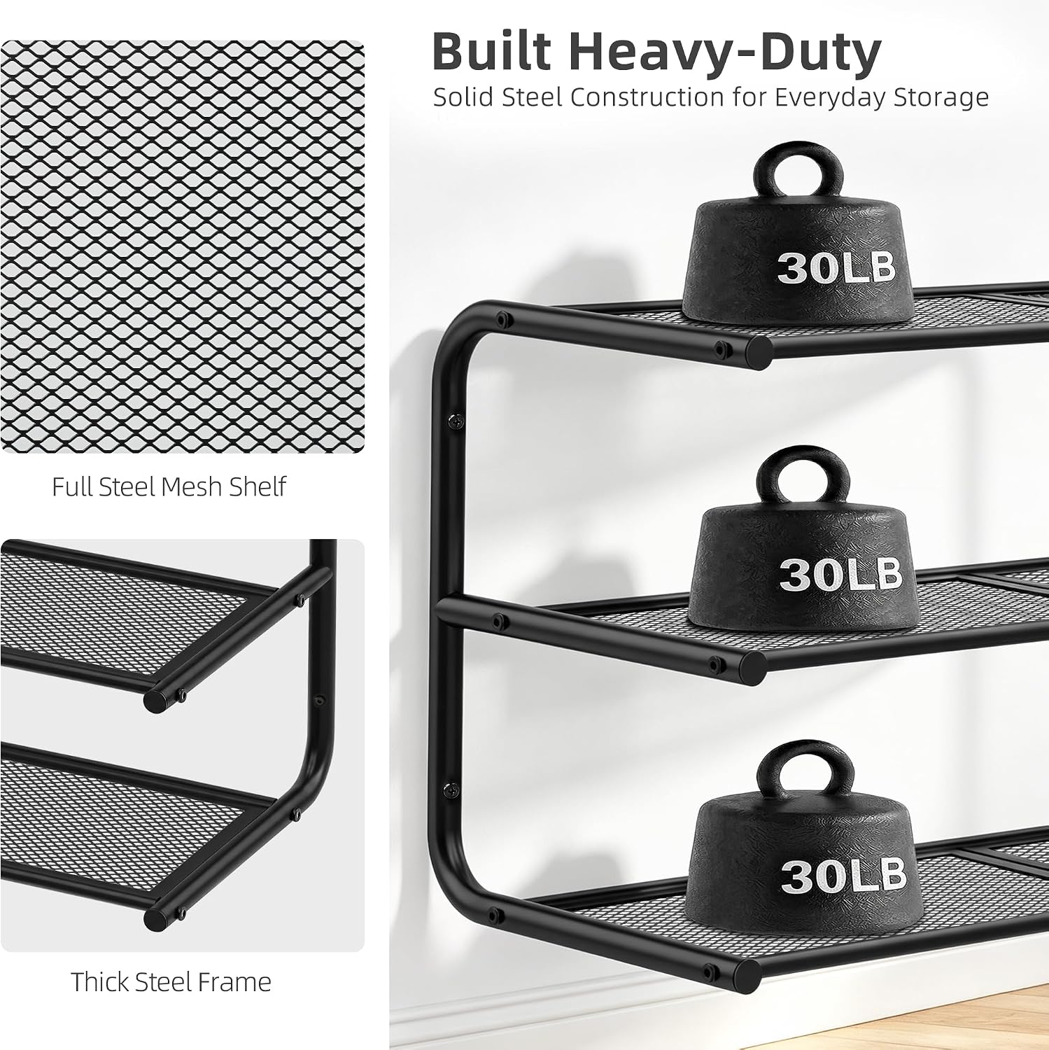 STORAGE MANIAC Wall-mounted Shoe Rack, 3 Tier Hanging Shoe Shelf
