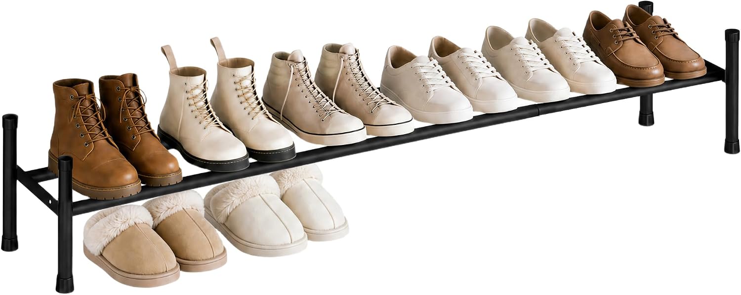 STORAGE MANIAC Long Expandable Shoe Rack, Holds Up 6 Pairs, Black 1 Tiers