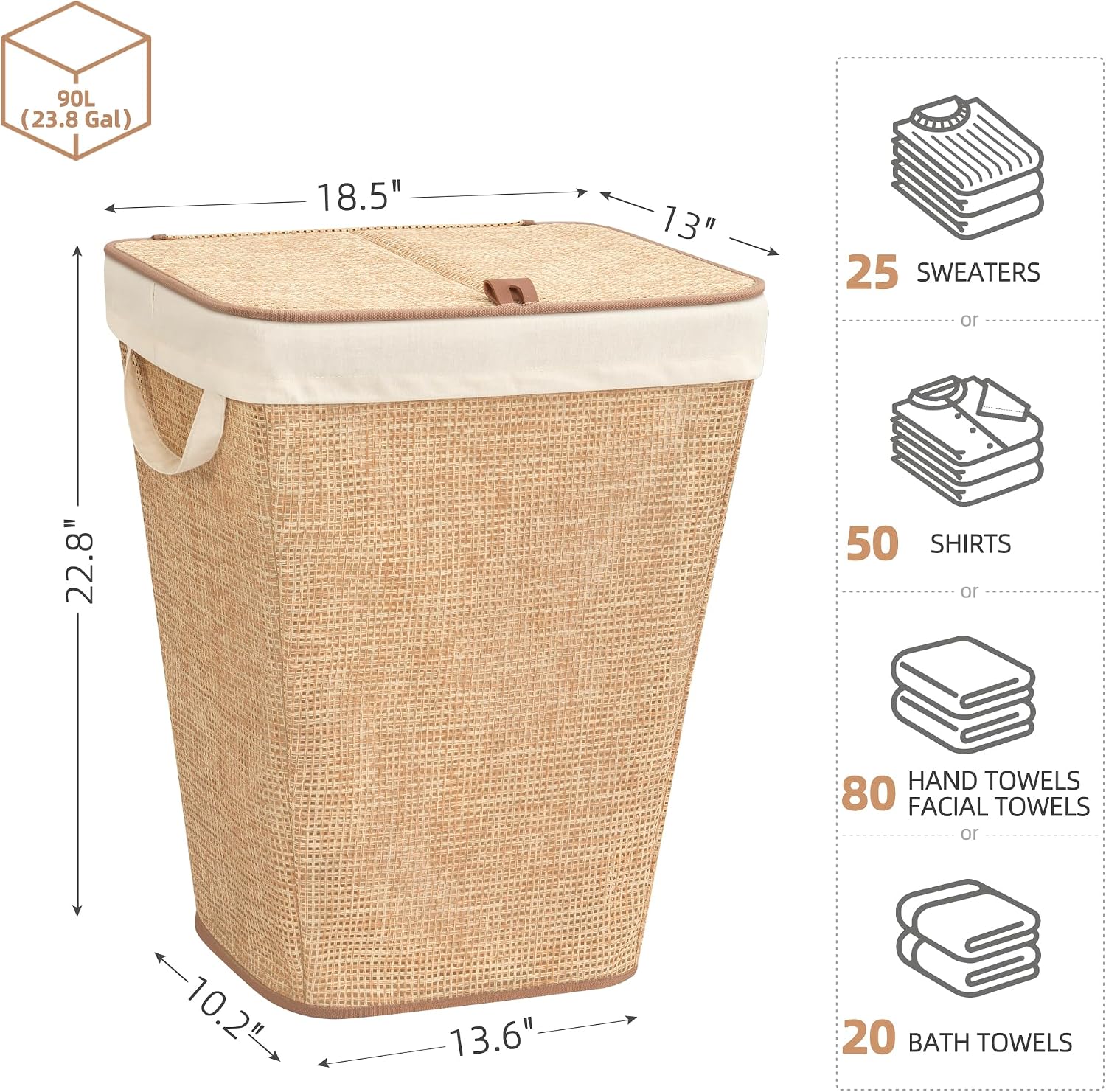 STORAGE MANIAC 90L Laundry Hamper with Lid Laundry Basket, Rattan Beige