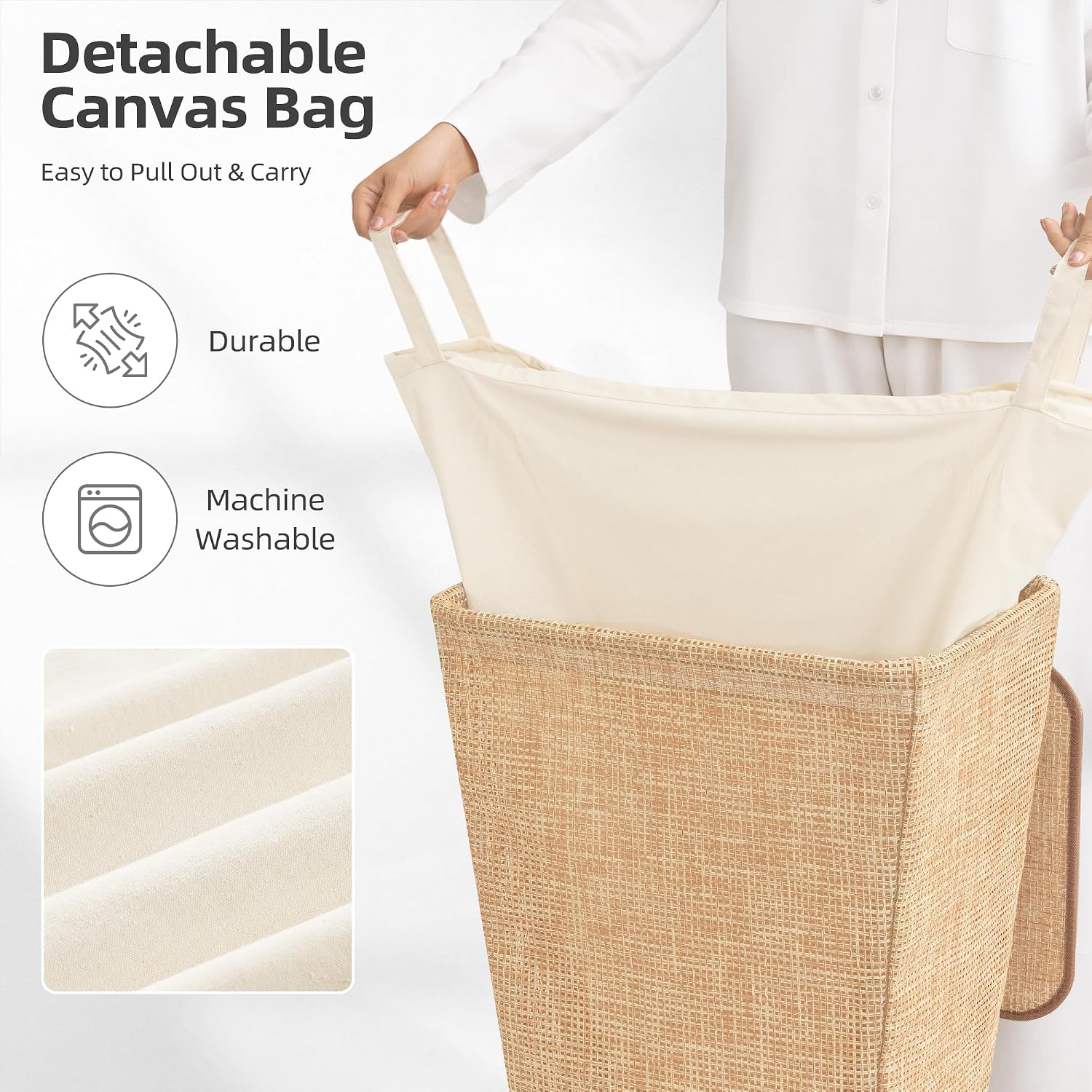 STORAGE MANIAC 90L Laundry Hamper with Lid Laundry Basket, Rattan Beige