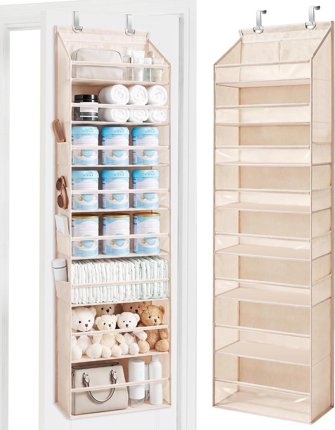 STORAGE MANIAC Over Door Organizer Hanging Shelves Large Clear Deep Pockets Oat Beige