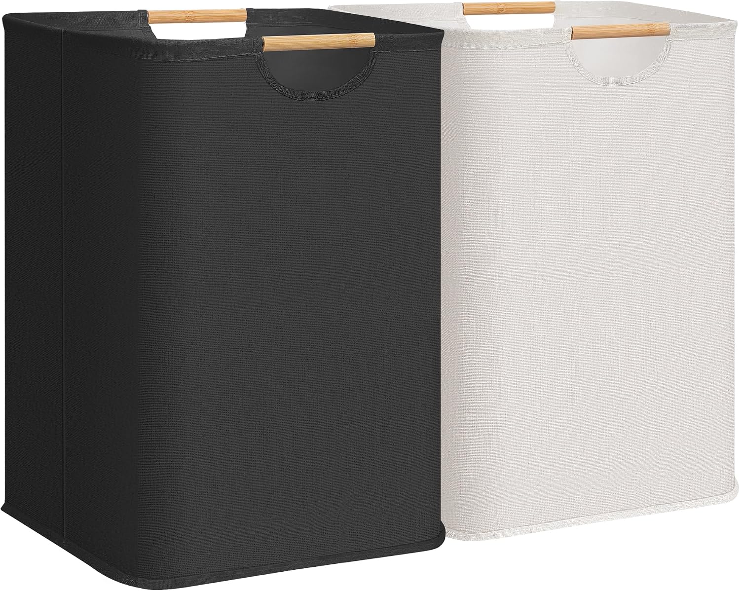 STORAGE MANIAC 2-Pack Laundry Hamper with Bamboo Handles, Black + White Black+White