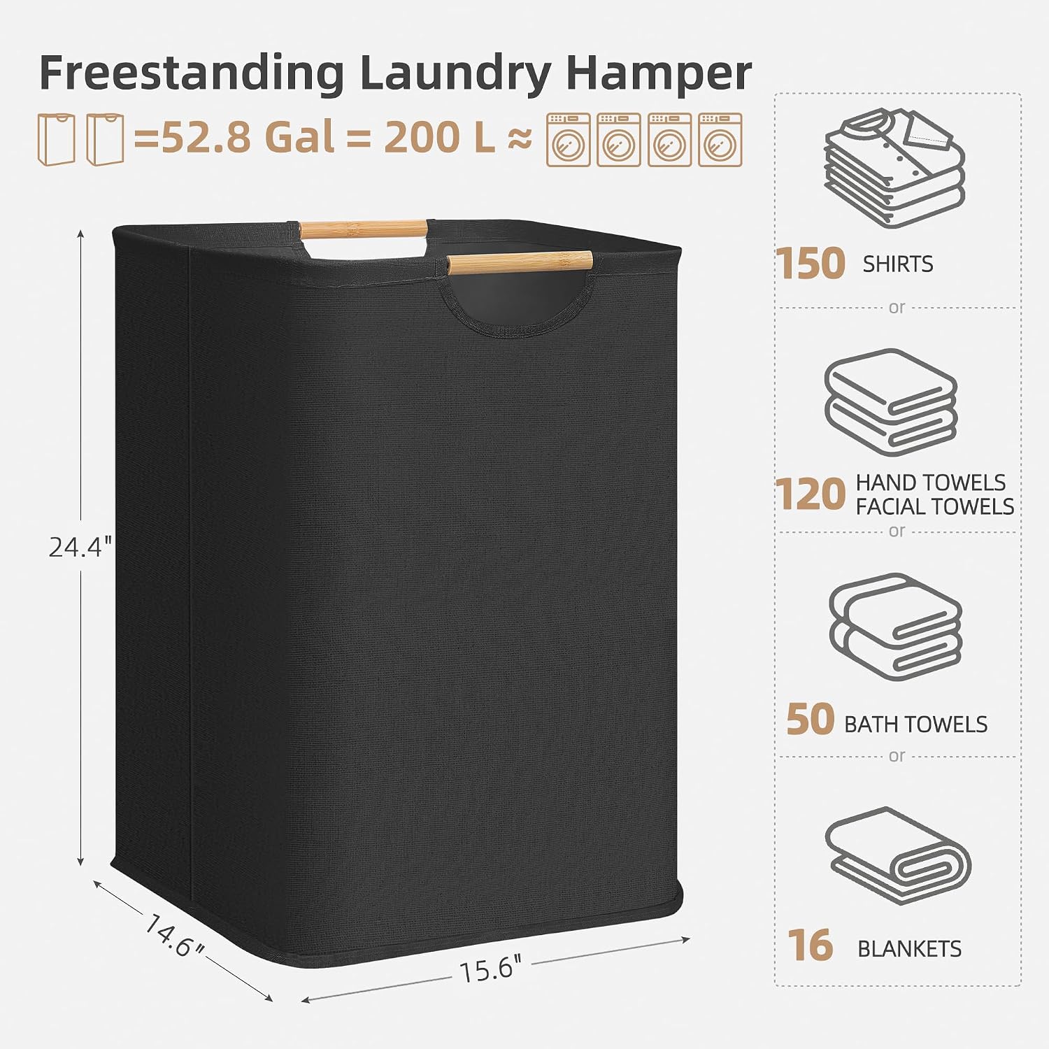 STORAGE MANIAC 2-Pack Laundry Hamper with Bamboo Handles, Black + White Black+White