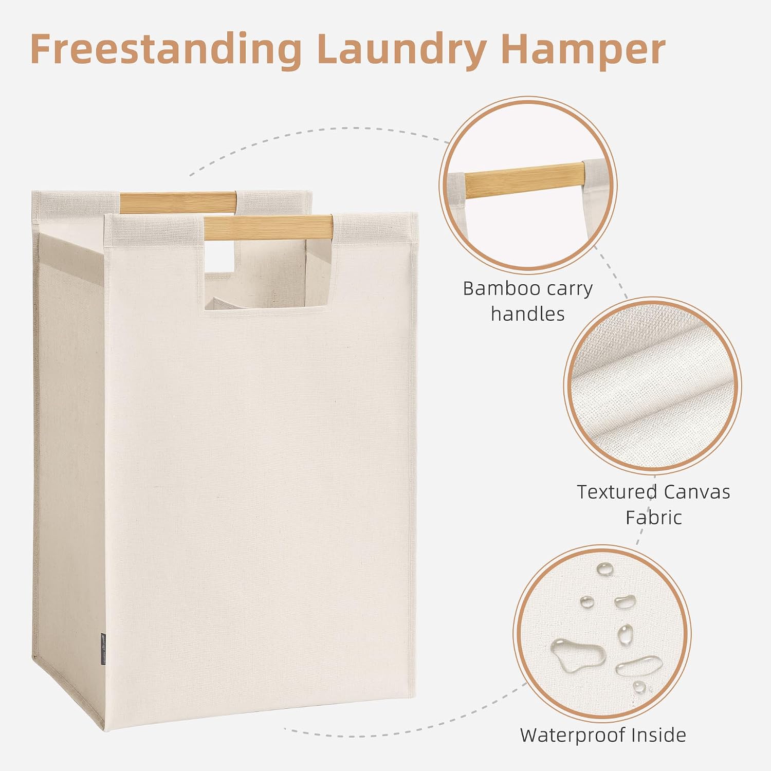 STORAGE MANIAC Large Laundry Hamper with Bamboo Handle, 23.7 Gal. Beige