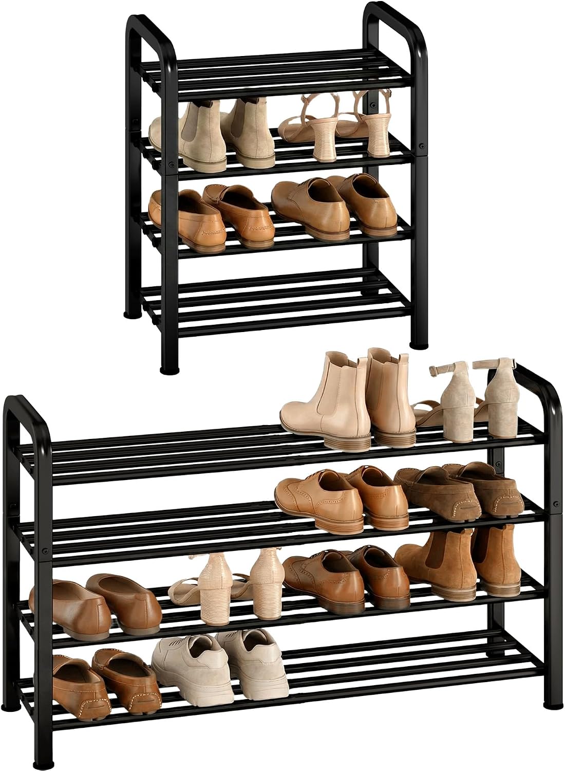 STORAGE MANIAC 4-Tier Expandable Shoe Rack, Adjustable Shoe Shelf, Black