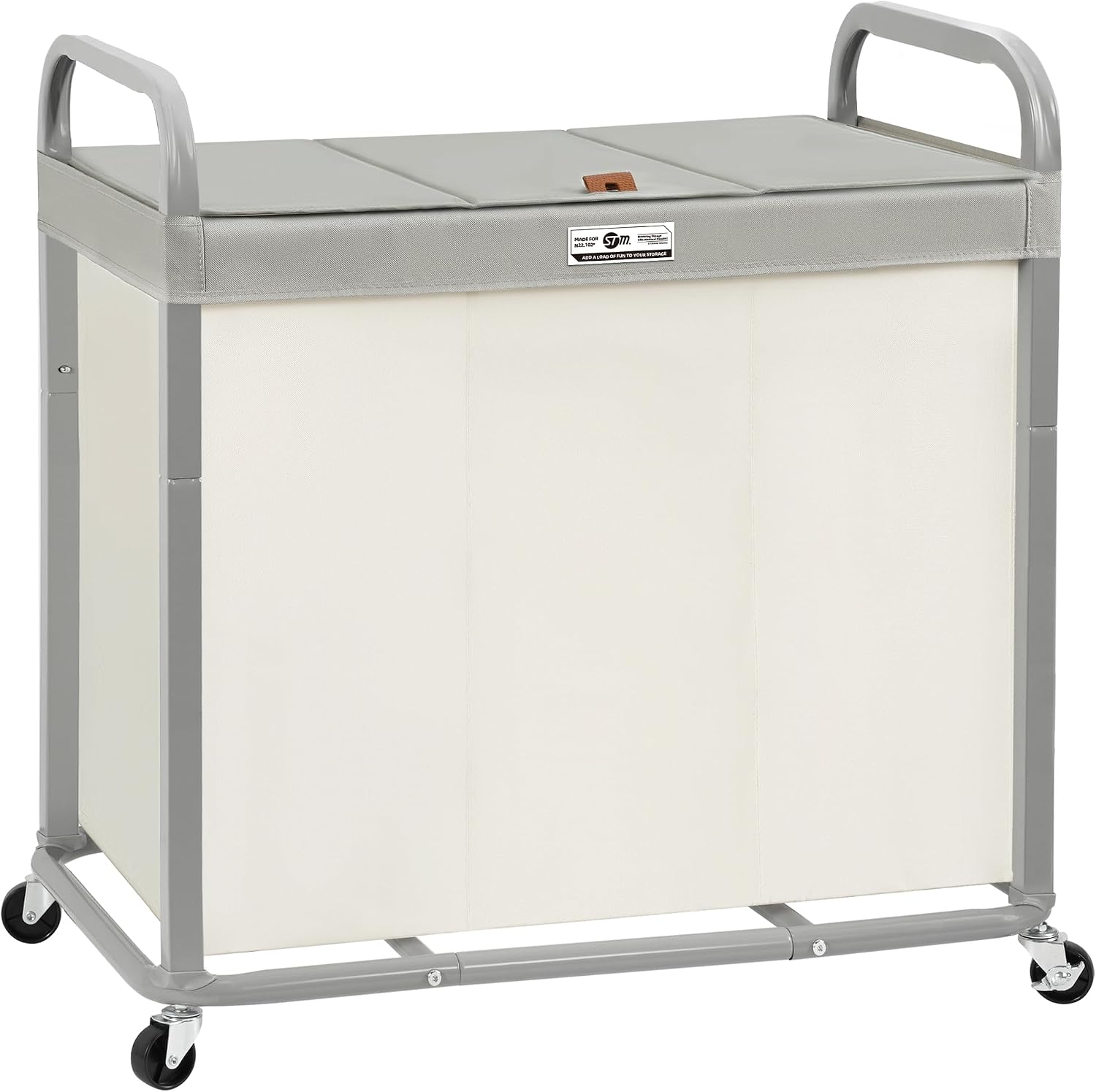 STORAGE MANIAC Laundry Hamper 3 Section with Lid Rolling Laundry Basket Beige