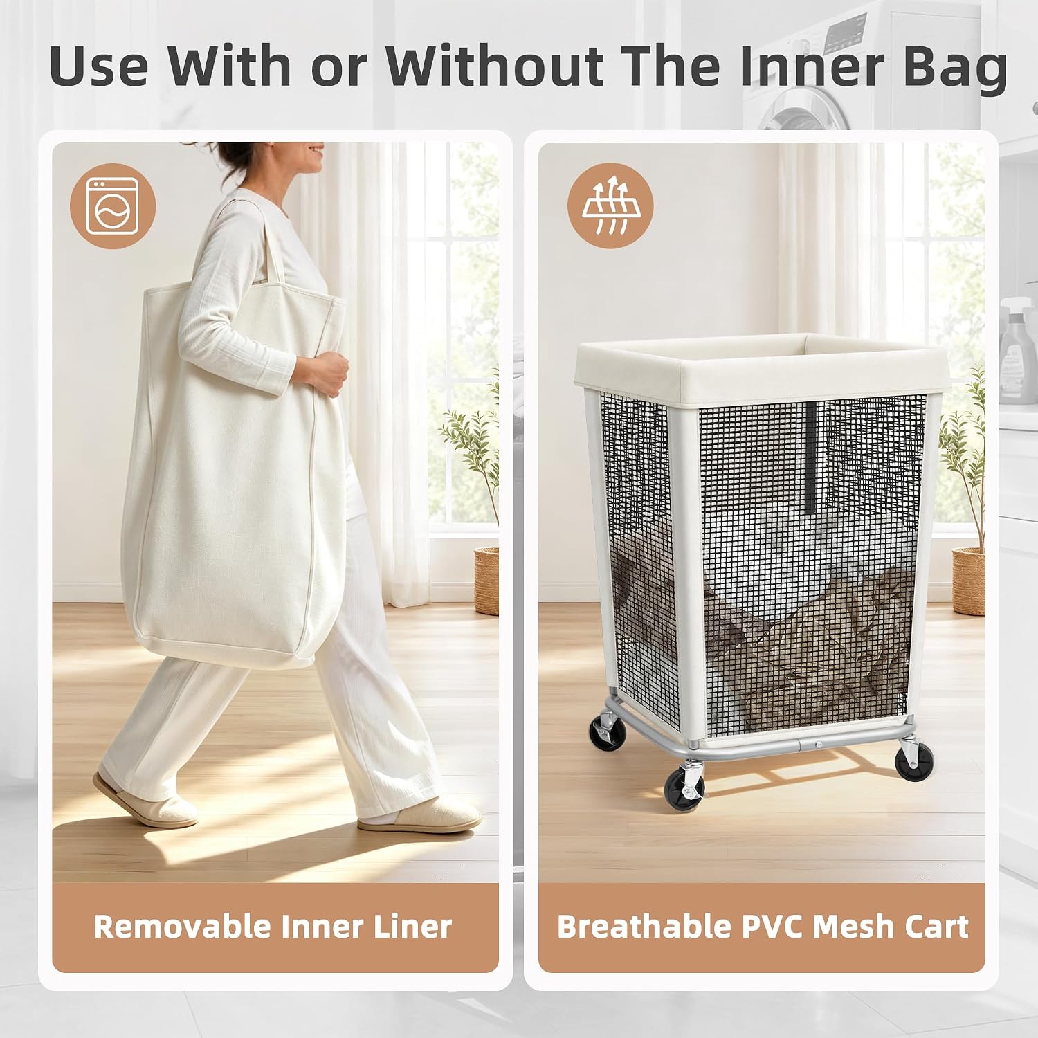 STORAGE MANIAC Rolling Laundry Hamper, Large Laundry Cart, 160L Black Mesh