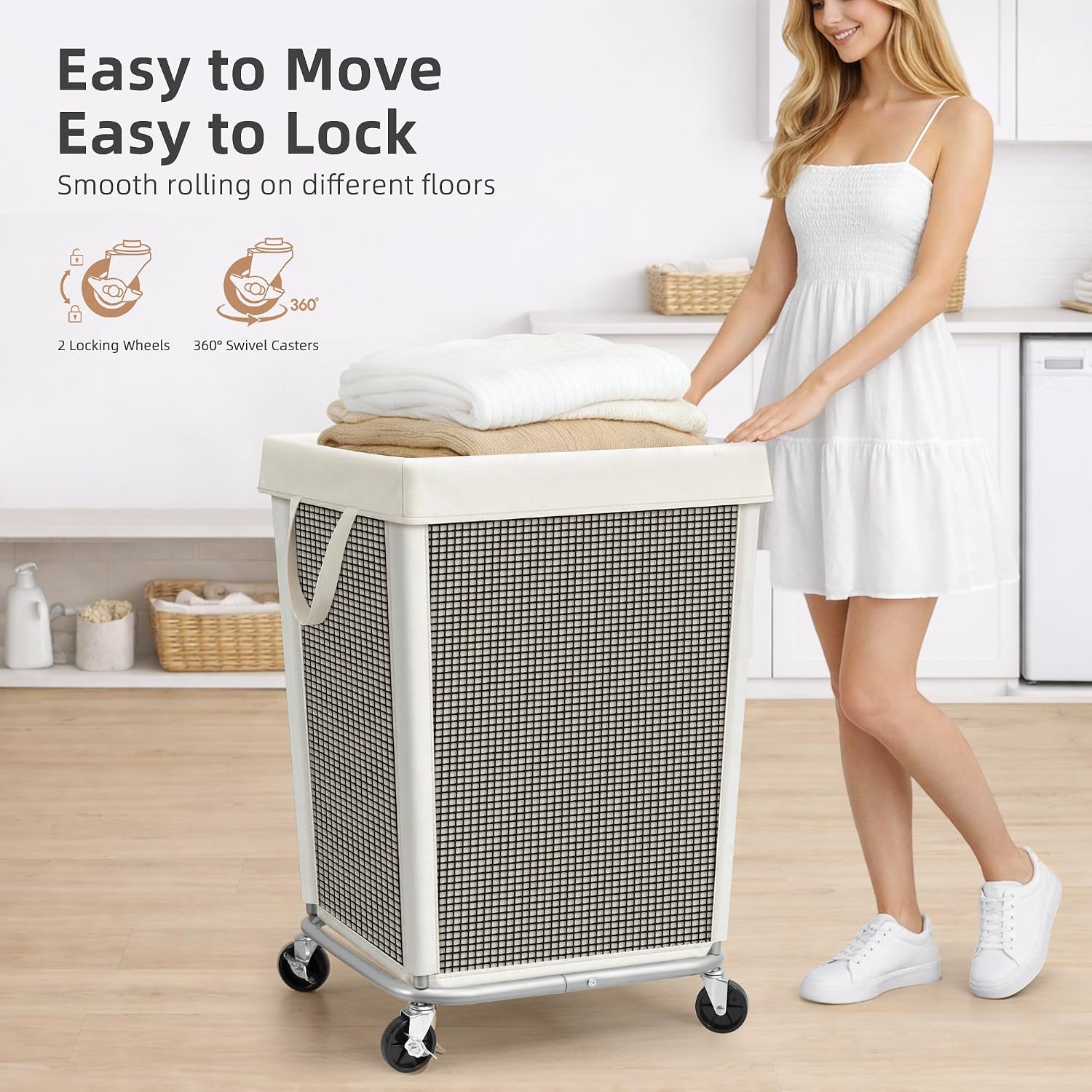 STORAGE MANIAC Rolling Laundry Hamper, Large Laundry Cart, 160L Black Mesh